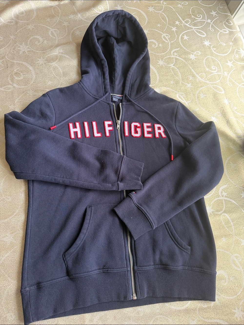 Tommy Hilfiger Navy Zip-Up Hoodie with Red-Trim Logo
